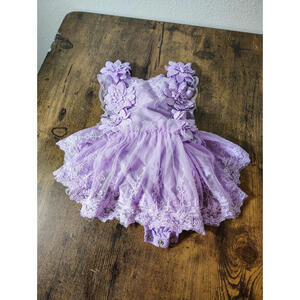 Baby Girl 12- 18 mo Easter Dress lilac purple lace Open Back Adjustable Tie